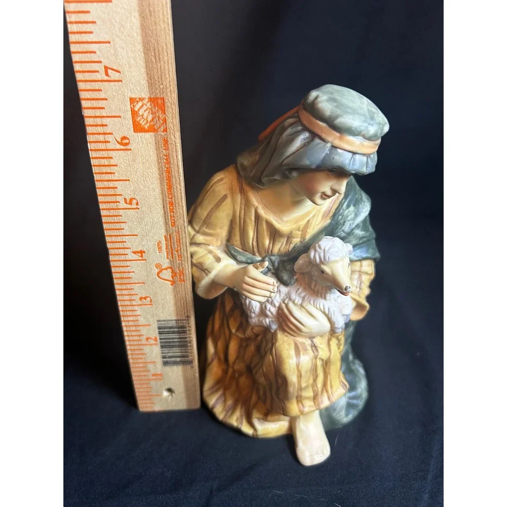 Nativity Shepherd Holding Lamb Figurine‎ Ceramic Vintage Religious Decor